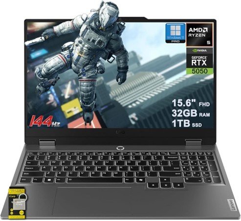 Lenovo LOQ Gaming AI Laptop 15.6" FHD 144Hz (100% sRGB G-SYNC) AMD 6-core Ryzen 5 220 32GB RAM 1TB SSD GeForce RTX 5050 GDDR7 (440 AI Tops) Backlit Nahimic 5MP Privacy Camera Win11Pro ICP Hub